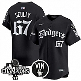 Men's Los Angeles Dodgers #67 Vin Scully Black Mexico 2025 LA Gothic Style With Vin And 2024 World Series Champions Patch Vapor Premier Limited Stitched Jersey Dzhi,baseball caps,new era cap wholesale,wholesale hats